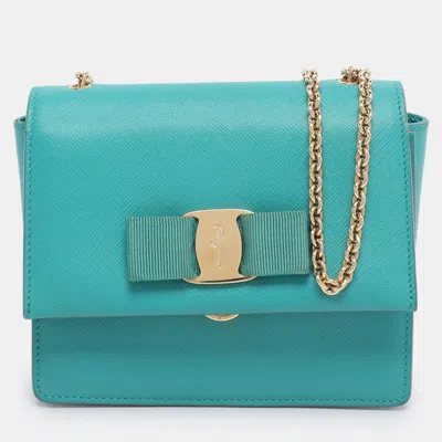 Pre-owned Ferragamo Green Leather Mini Ginny Crossbody Bag