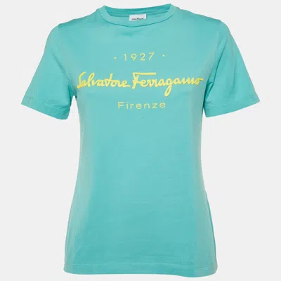 Pre-owned Ferragamo Green Logo Cotton Crewneck T-shirt S