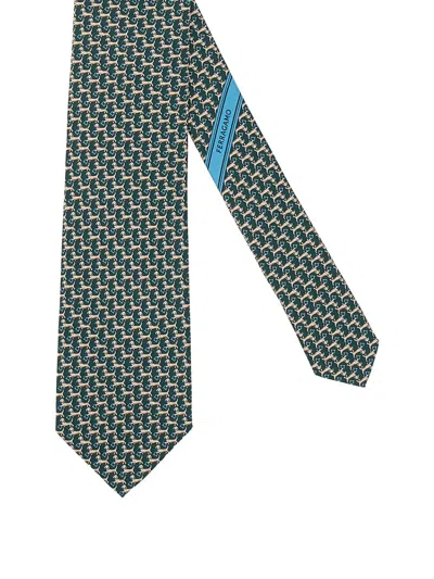 Ferragamo Dachshund Print Silk Tie In Green