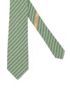 Ferragamo Printed Silk Tie With Interlocking Gancini And Regimental Stripes In Green