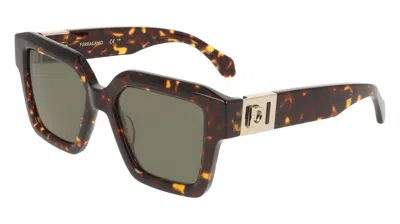 Ferragamo Green Square Ladies Sunglasses Sf2084s 242 53