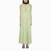 FERRAGAMO GREEN VISCOSE LONG DRESS WITH CONTRASTING COLLAR