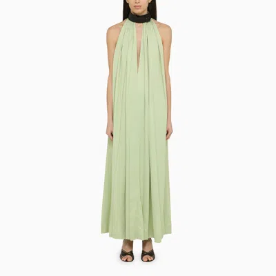Ferragamo Green Viscose Long Dress With Contrasting Collar