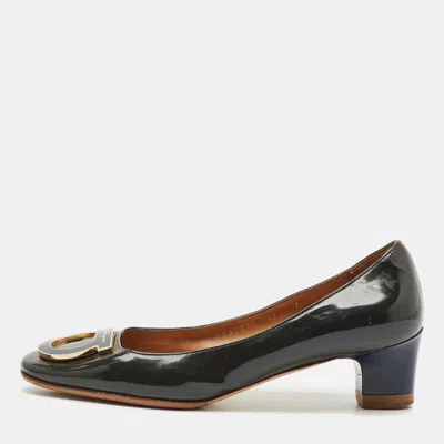 Pre-owned Ferragamo Green/blue Patent Leather Gancio Pumps Size 40