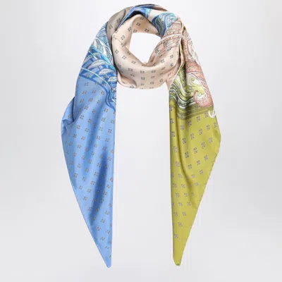 Ferragamo Green/blue Silk Scarf With Madras Print In Multi