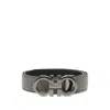 Ferragamo Reversible Leather Belt With Textured Metal Buckle In Gray
