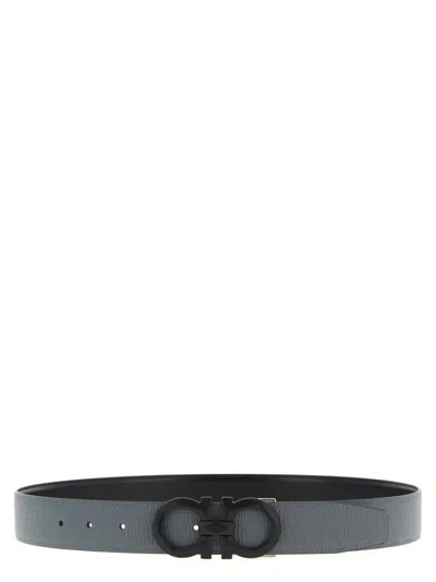 Ferragamo Grey Gancini Buckle Reversible Belt In Gray