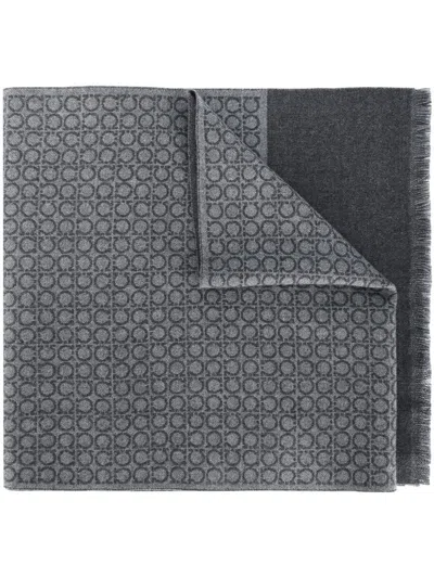 Ferragamo Grey Gancini Wool Scarf