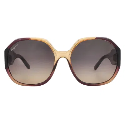 Ferragamo Grey Gradient Oval Ladies Sunglasses Sf943s 212 60 In ["brown"]