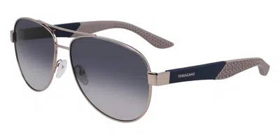Ferragamo Sf 275sn Asian Fit 021 Men's Sunglasses Silver Size 62 In Gray