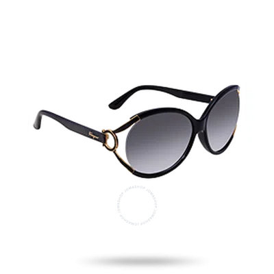 Ferragamo Grey Gradient Round Ladies Sunglasses Sf600s 001 61 In Black / Grey
