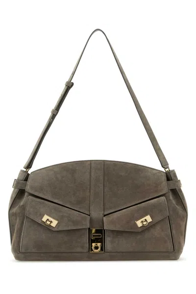 FERRAGAMO GREY HUG SHOULDER BAG