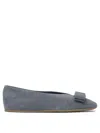 Ferragamo Grey Leather Ballerinas With Bow Accent In Gray