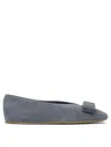 Ferragamo Grey Leather Ballerinas With Bow Accent In Gray