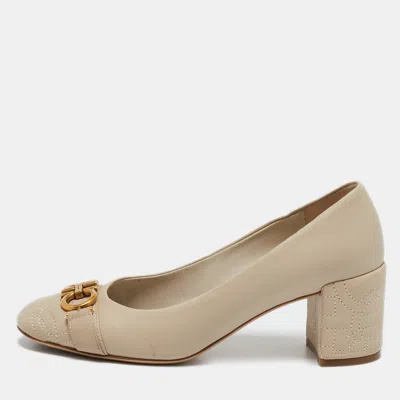 Pre-owned Ferragamo Grey Leather Loafer Pumps Size 36.5