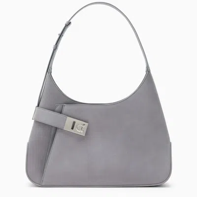 Ferragamo Grey Leather Shoulder Bag Women In Gray