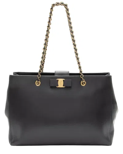 Pre-owned Ferragamo Grey Leather Vara Melike Tote (authentic Pre-loved)