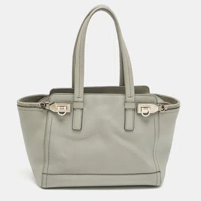 Pre-owned Ferragamo Grey Leather Verve Tote In Gray