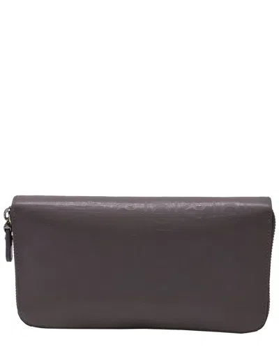 Pre-owned Ferragamo Grey Leather Zip Around Long Wallet (authentic Pre-loved)