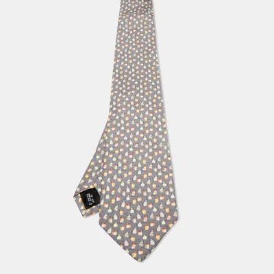 Pre-owned Ferragamo Grey Mice Print Silk Tie In Gray