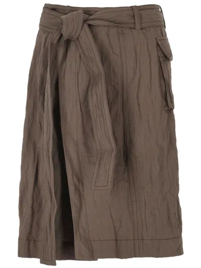 Ferragamo Grey Straight Skirt With Bow Belt In Brown