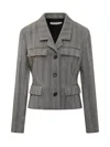 Ferragamo Grey Stripes Notched Lapel Blazer In Grey