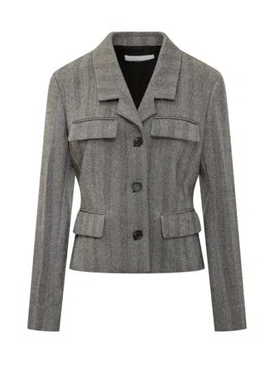 FERRAGAMO WOMEN GREY STRIPES NOTCHED LAPEL BLAZER