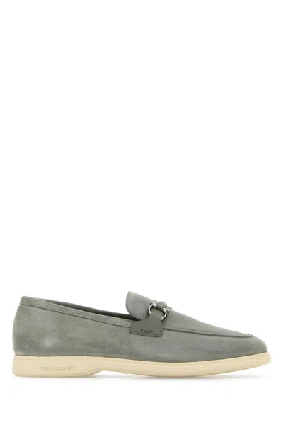 Ferragamo Grey Suede Cosimo Loafers