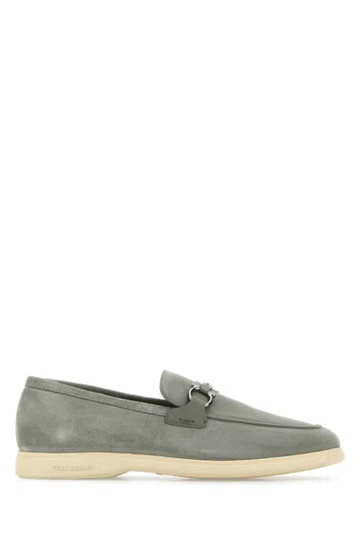 Ferragamo Grey Suede Cosimo Loafers In Green