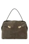 Ferragamo Grey Suede Large Hug Soft Shoulder Bag In Concrete