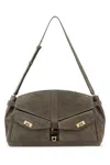 Ferragamo Adjustable Strap Suede Shoulder Bag In Green