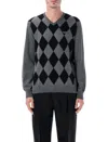 Ferragamo Grey Virgin Wool Argyle V-neck Sweater In Gray