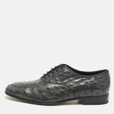 Pre-owned Ferragamo Gris Size 41.5 Dark Teal Ostrich Oxfords In Green