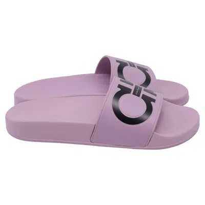 Ferragamo Groovy Dual Gancini Slide Sandals In Purple Rubber