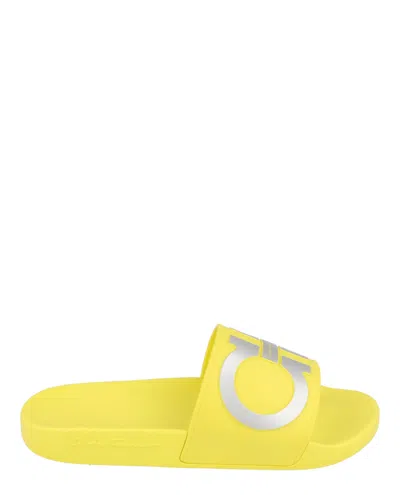 Ferragamo Groovy Dual Gancini Slides In Yellow