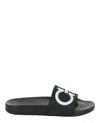 Ferragamo Gancini-print Open-toe Slides In Black