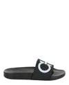 Ferragamo Gancini-print Open-toe Slides In Black