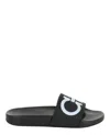 Ferragamo Groovy Dual Gancini Slides In Black