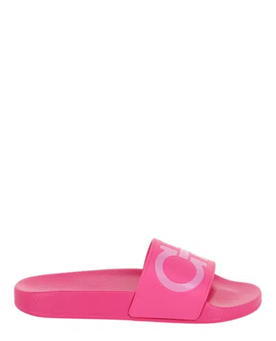 Ferragamo Groovy Dual Gancini Slides In Pink