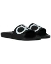 Ferragamo Gancini-print Open-toe Slides In Black