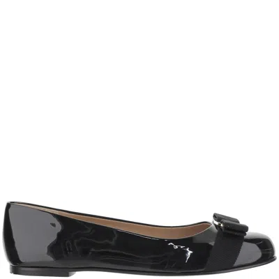 Ferragamo Grosgrain Bow Leather Varina Ballerinas In Black