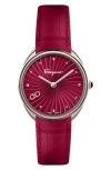 Ferragamo Guilloché Dial Embossed Leather Strap Watch, 34mm