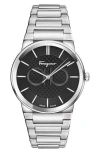 Ferragamo Guilloche Quartz Bracelet Watch, 40mm In Silver