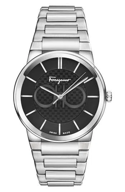 Ferragamo Guilloche Quartz Bracelet Watch, 40mm In Silver