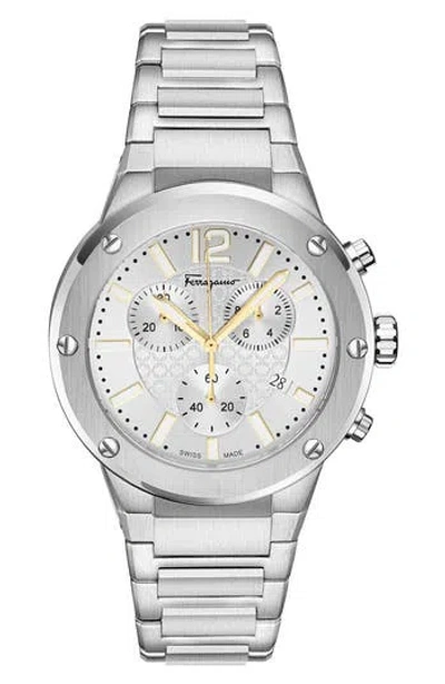 Ferragamo Guilloche Quartz Bracelet Watch, 42mm In Silver
