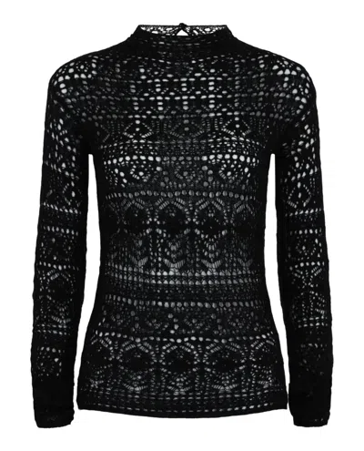 Ferragamo Guipure Lace Long-sleeve Top In Black