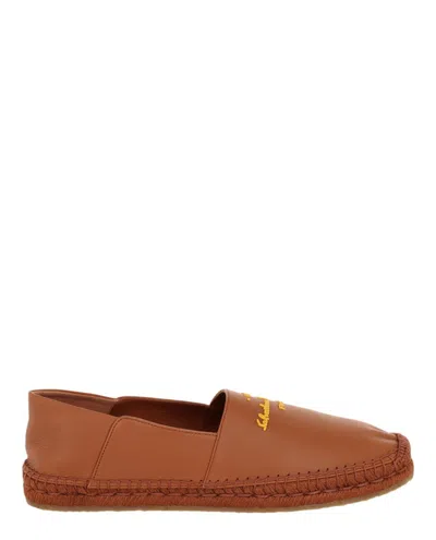 Ferragamo Gus Leather Espadrilles In Brown