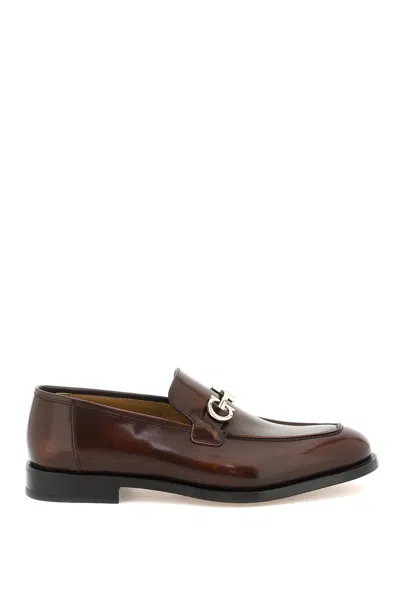 Ferragamo 'gustav' Loafers With Gancini Hook Detail In Brown