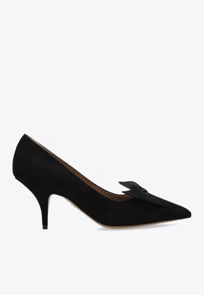 Ferragamo Gwen 70 Bow Court Suede Pumps In Black