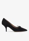 Ferragamo Pointed Toe Stiletto Heel Pumps With Bow In Black